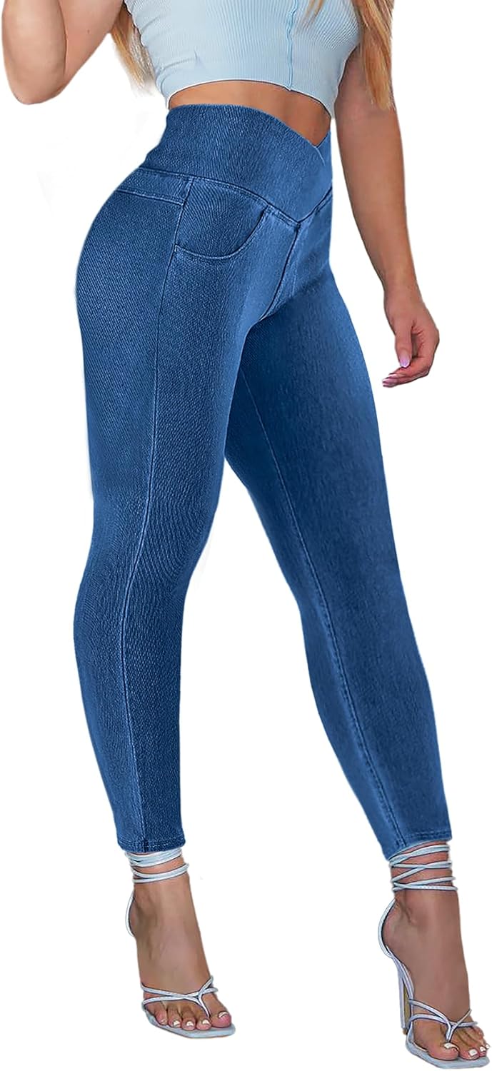 AIMILIA Crossover Jeggings for Women with Tummy Control
