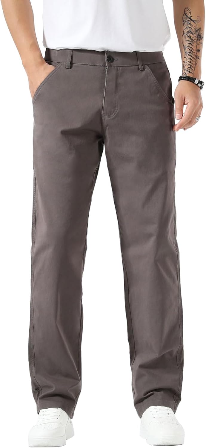 Stretchy Straight Fit Khaki Pants for Men with Side Pockets