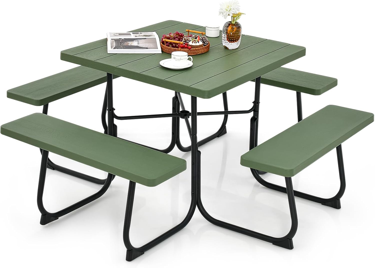 Tangkula 8 Person Picnic Table with Built-in Benches and Umbrella