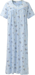 Women Cotton Nightgown Mid-Calf Short Sleeve - Soft 100% Knit