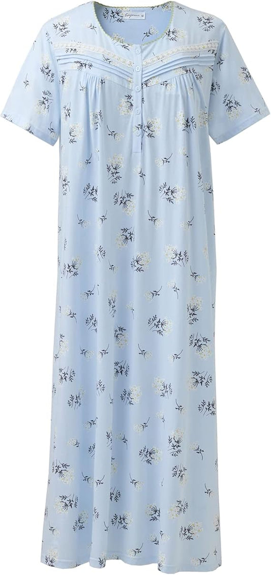 Keyocean Women Nightgowns - Soft Cotton Short Sleeve Nightdress