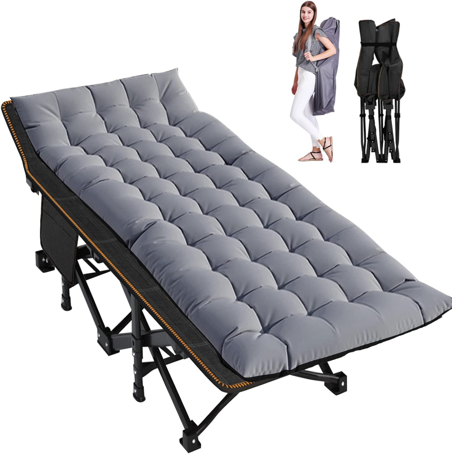 Folding Camping Cot for Extra Comfort and Heavy Duty Support