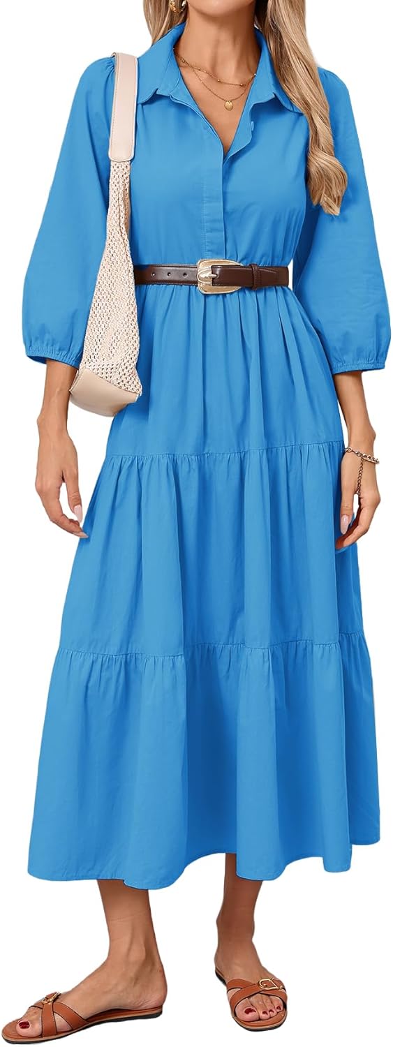 Women Button Down Maxi Shirt Dress with Pockets for All Occasions