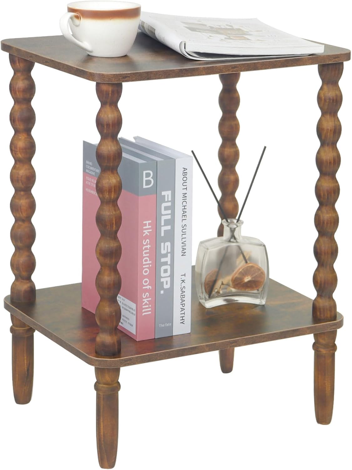 Rustic Brown Small End Table with Storage Shelf for Any Space