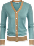 Cardigan Contrast Color Block Sweater Cropped V-Neck - Lightweight Top