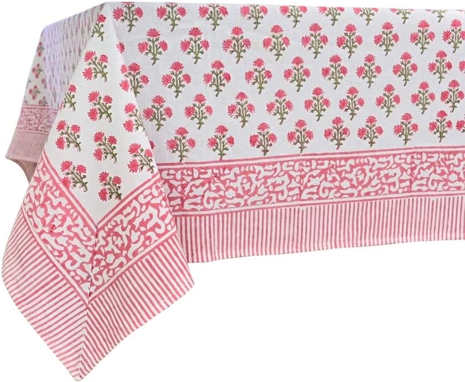 Gulbahar White Pink Cotton Tablecloth for Dining and Events