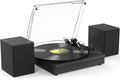 Vinyl Record Player with Two Stereo Speakers - Retro Black