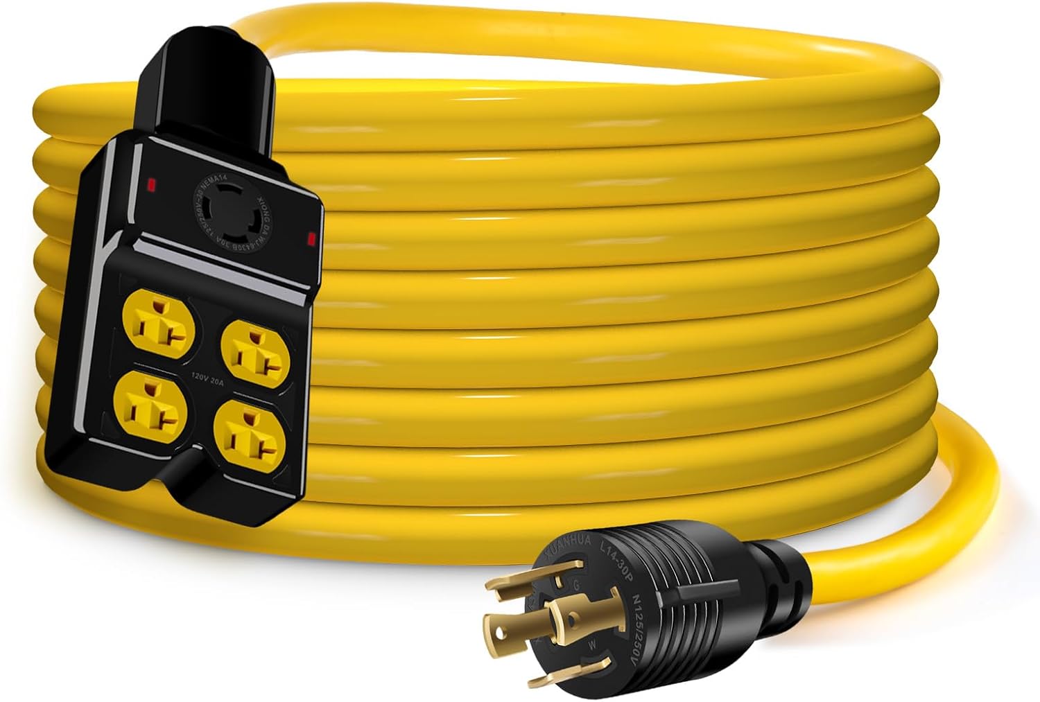 NEMA L14-30P Generator Adapter Cord for 4X 5-20R/5-15R Use
