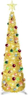 5 Ft Tinsel Christmas Tree with Timer and 4 Modes - Festive Gold