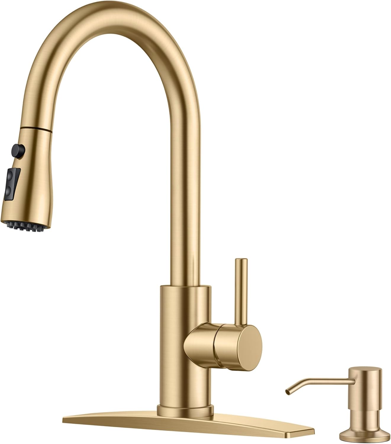 FORIOUS Gold Kitchen Faucet with Soap Dispenser and Pull Down Sprayer