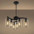 6-Light Modern Farmhouse Black Chandelier - Adjustable Height Clear