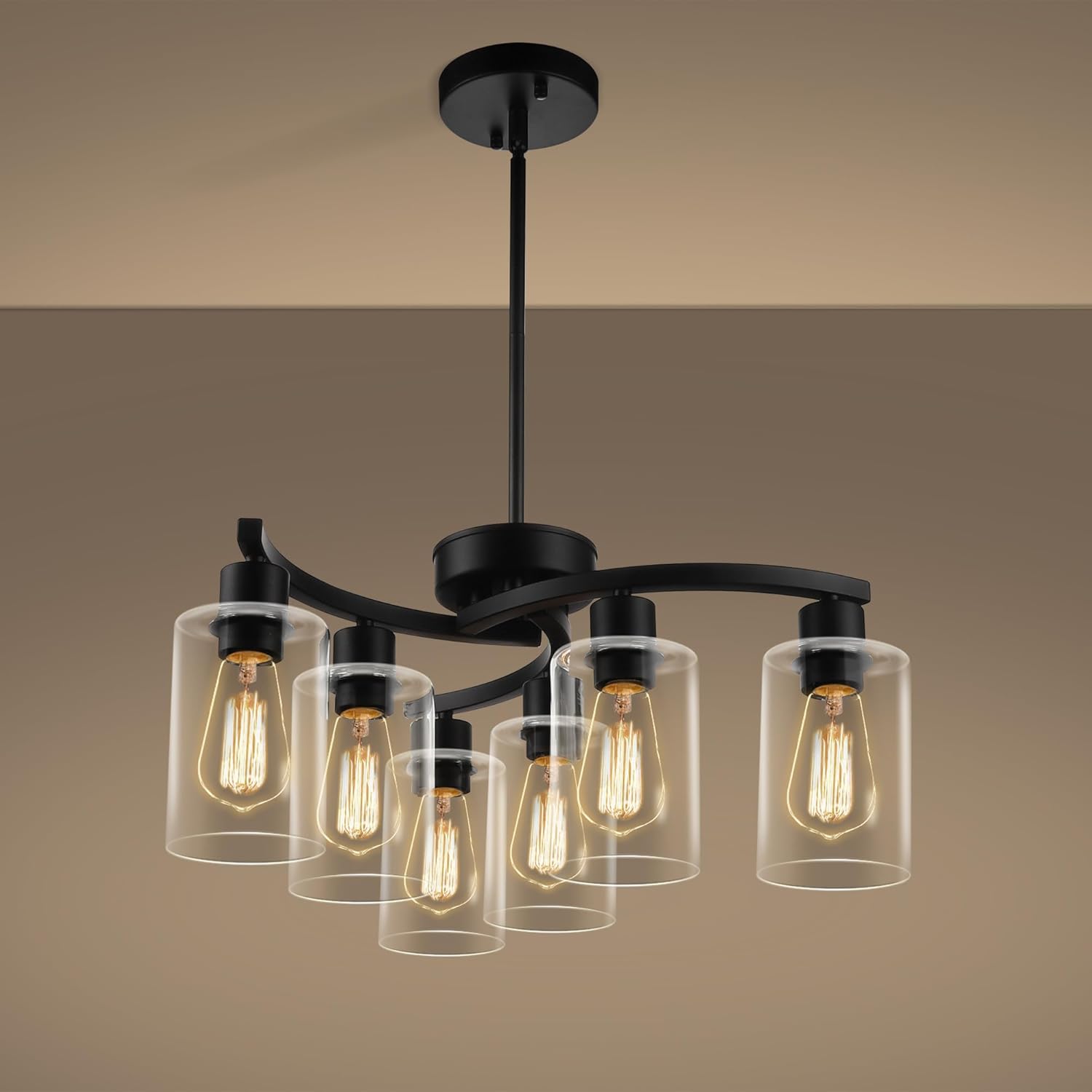 6-Light Modern Farmhouse Black Chandelier for Dining Room