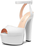 Womens High Block Platform Peep Toe Ankle Strap Heels - 5.9in