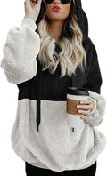 Women Double Fuzzy Sherpa Pullover Hoodie - Cozy Oversize Zip