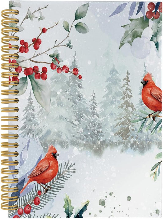 Red Cardinal Christmas Memory Journal Notebook | 164p Lined College Ruled | ANIANG