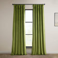 Dark Yellow Green Velvet Room Darkening Curtain Panel 50W x 84L