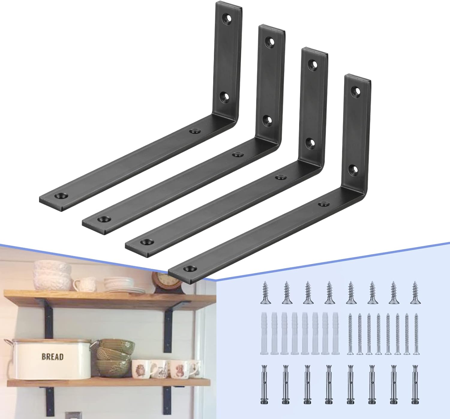 Heavy Duty Black Shelf Bracket for Rustic Industrial Decor