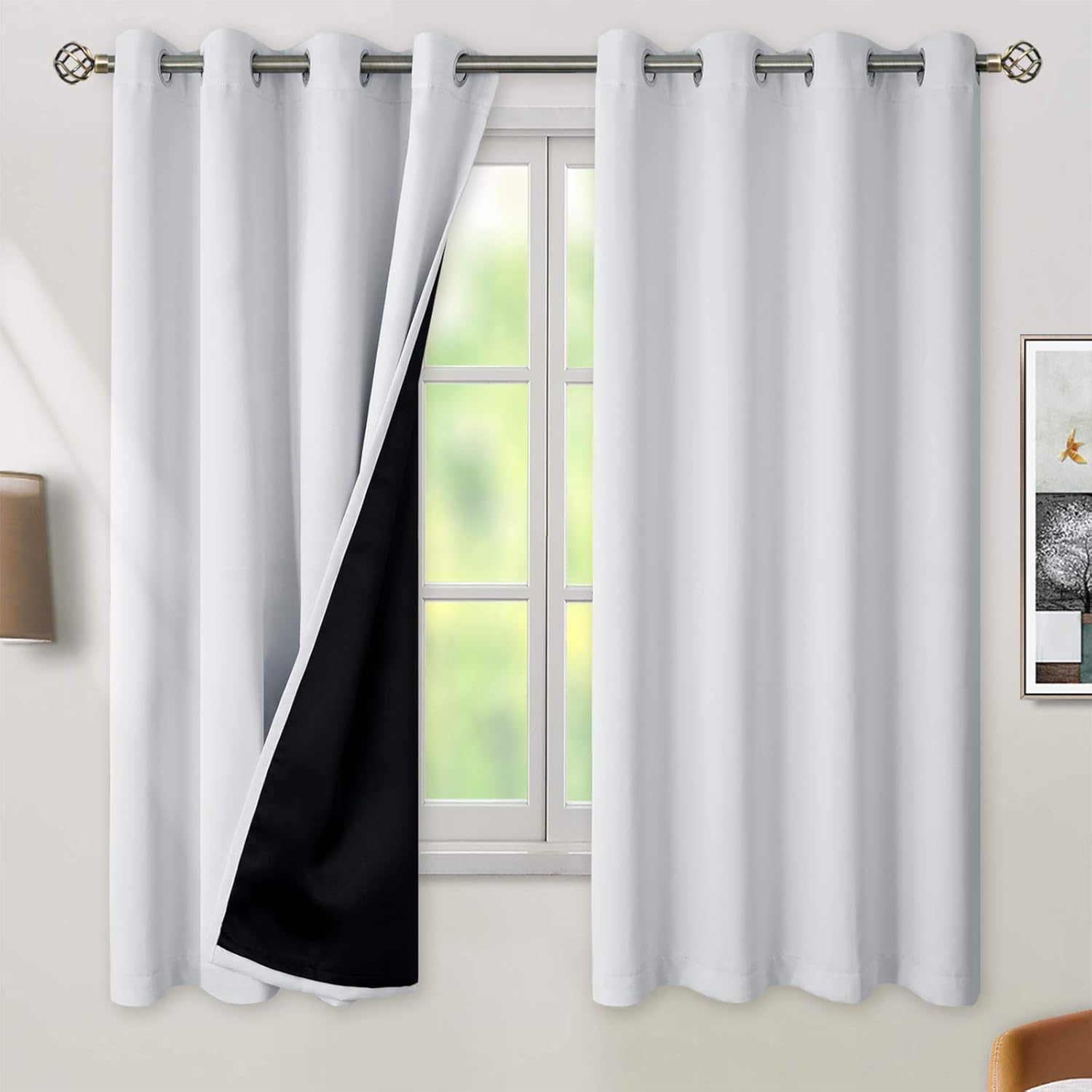Greyish White Blackout Curtains 63ft Thermal Insulated Noise Blocking