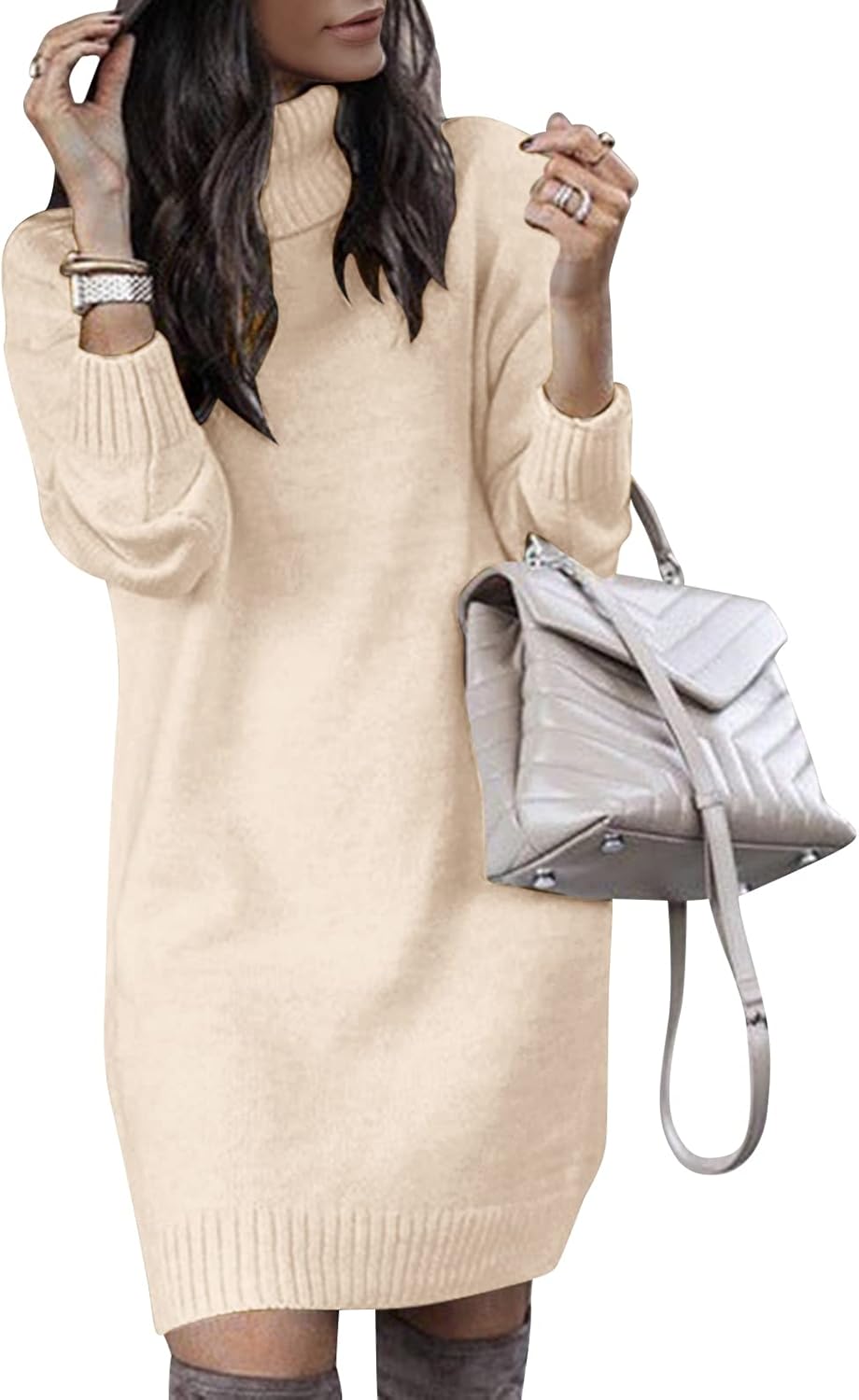 SENFURE Women Turtleneck Sweater Dress for Fall Fashion