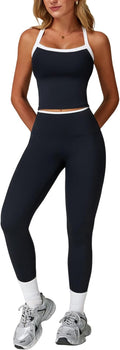 Womens Workout Sets Two Piece Cross Back Tank Top (Style 49DX)