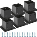 4x4 Post Base 6 Pcs Black Powder Coated Steel - Sturdy Post Anchors