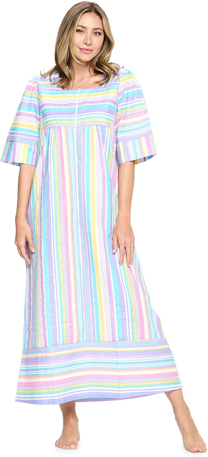 Casual Nights Women's Zip Front Woven House Dress for Comfort
