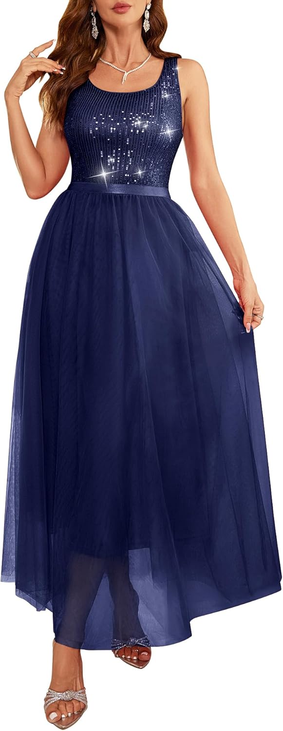 BeryLove Sequin Dress for Women - Elegant Vintage A Line Gown