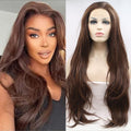 Xiweiya 24in Brown Wavy Lace Front Wig for Daily Wear