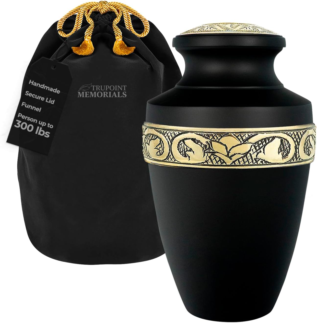 Extra Large Cremation Urn for Ashes with Grecian Black Gold Finish