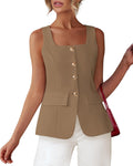 Womens Sleeveless Suit Vest Square Neck - Slim Summer Waistcoat