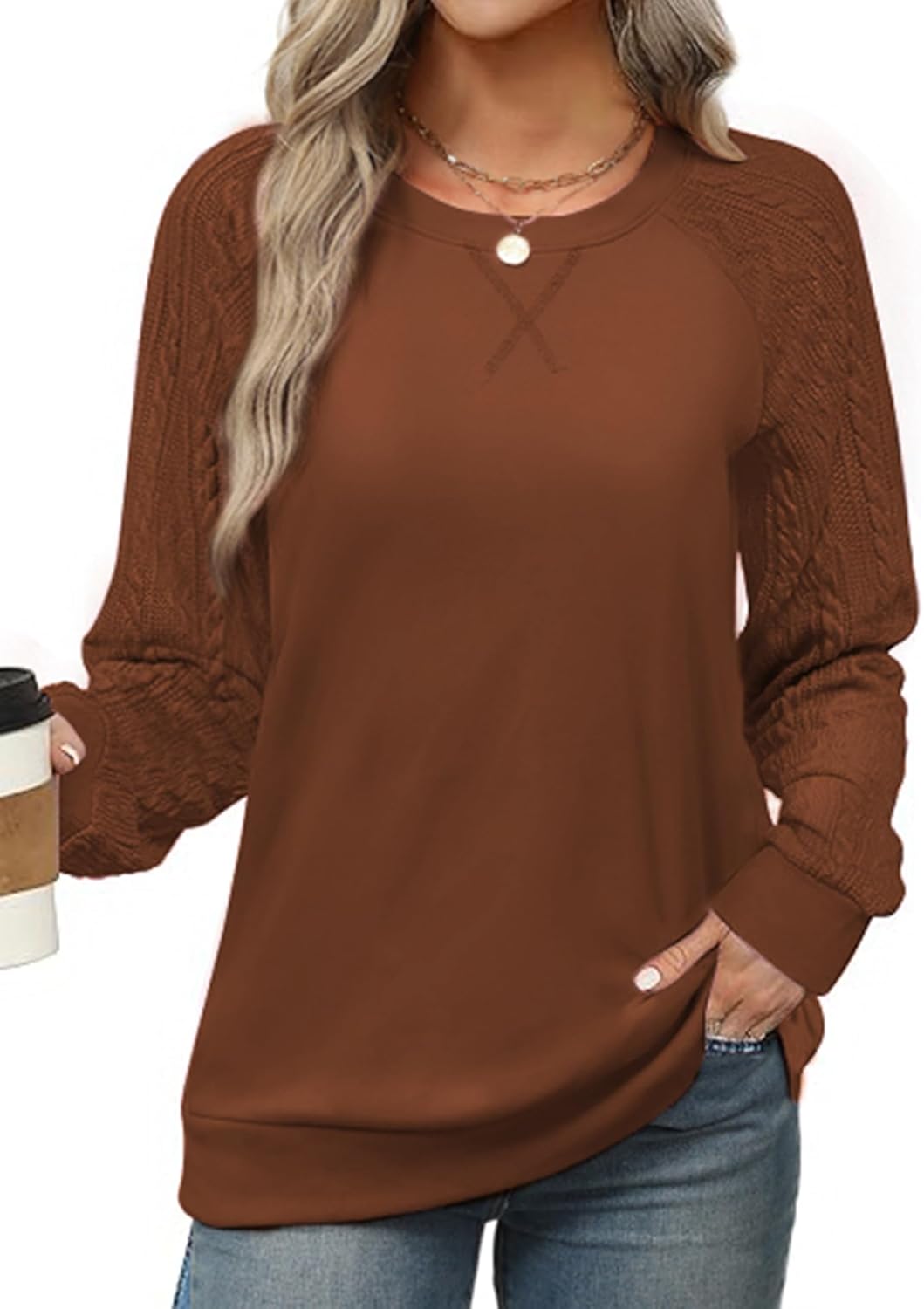 Fashion Cable Knit Sweatshirt - Cozy Fall Style!