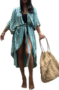 Tie Dye Open Front Long Kimono Swimsuit Cover Up - Flowy Beach Wrap