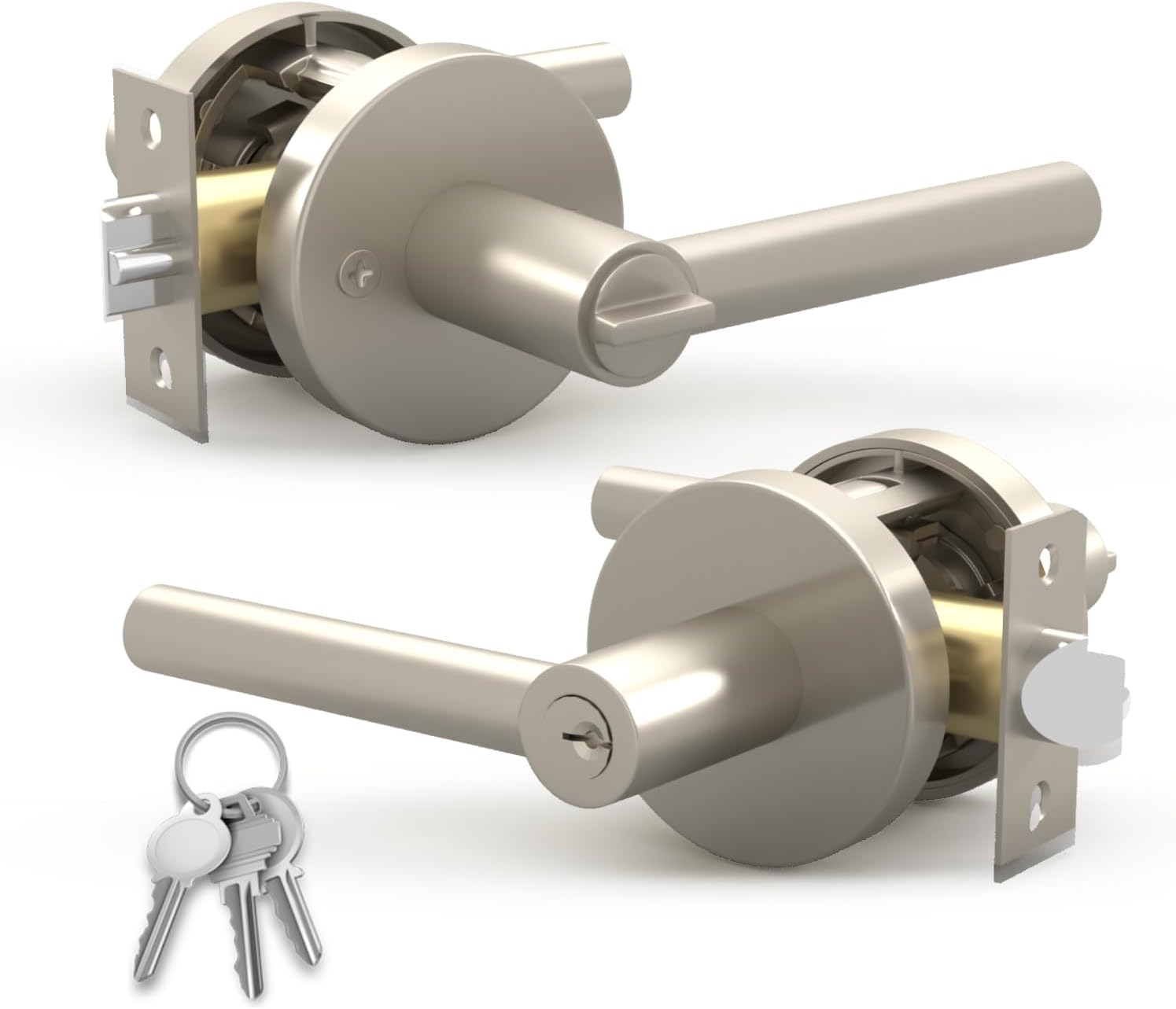 Mega Handles Satin Nickel Entry Lever Door Handle Set for Security