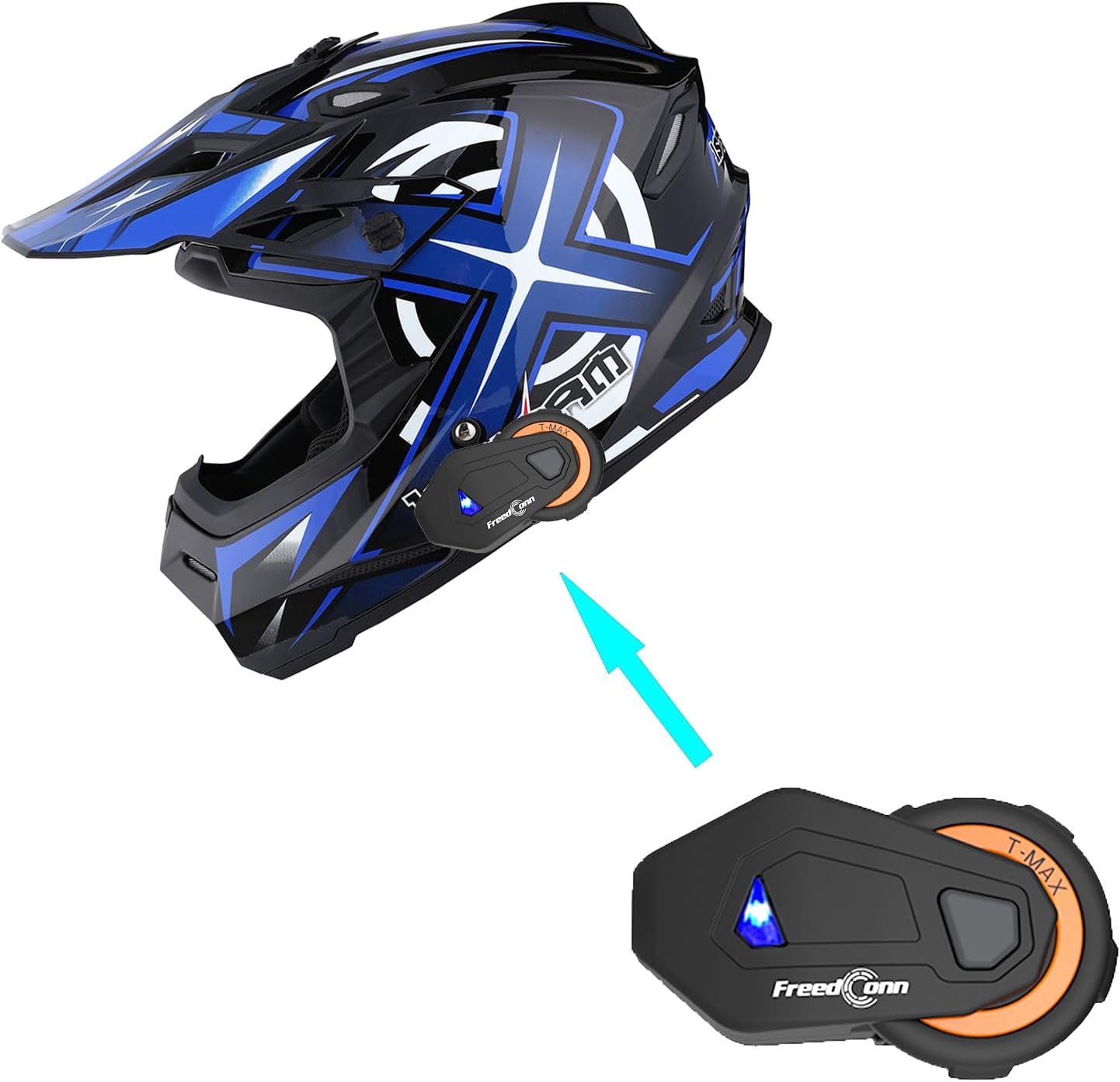 1Storm Adult Motocross Helmet with Bluetooth Headset - Sonic Blue