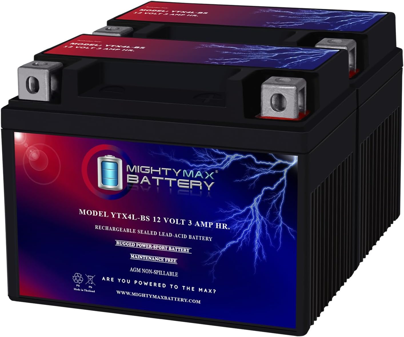 YTX4L-BS Motorcycle Battery 12 Volt 3AH - 2 Pack for Reliability
