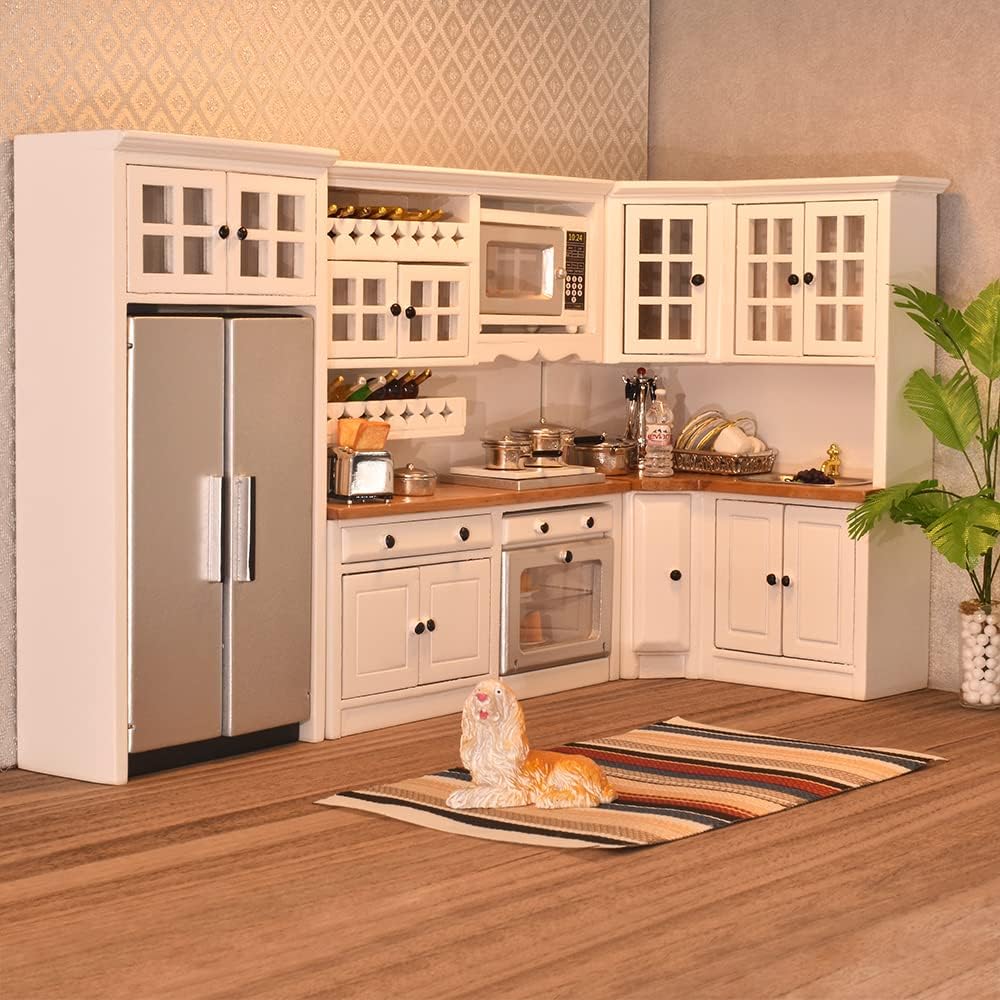 iLAND Dollhouse Kitchen Set - Modern Miniature Furniture 1/12 Scale