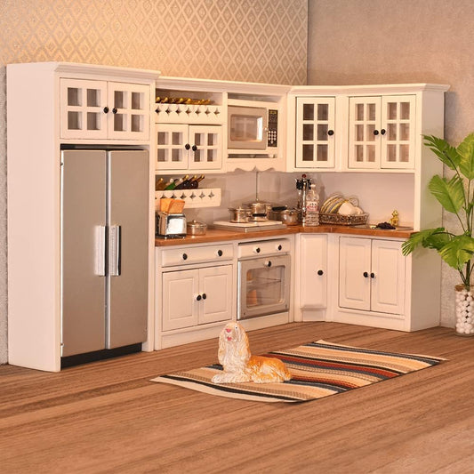 iLAND Dollhouse Kitchen Set - Modern Miniature Furniture 1/12 Scale