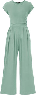Summer Jumpsuit for Women Ribbed Cap Sleeve Wide Leg (Style QWRH)