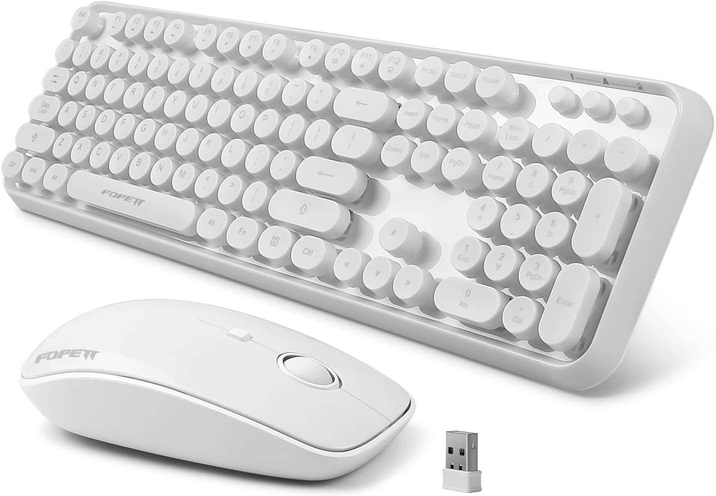 FOPETT Wireless Keyboard and Mouse Combo for Retro Typing Fun