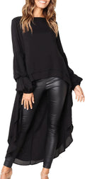 PRETTYGARDEN Lantern Long Sleeve Asymmetrical Tunic - Flowy Chic Shoes