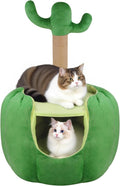 Cat Houses for Indoor Cats with Plush Perch and Cactus Design