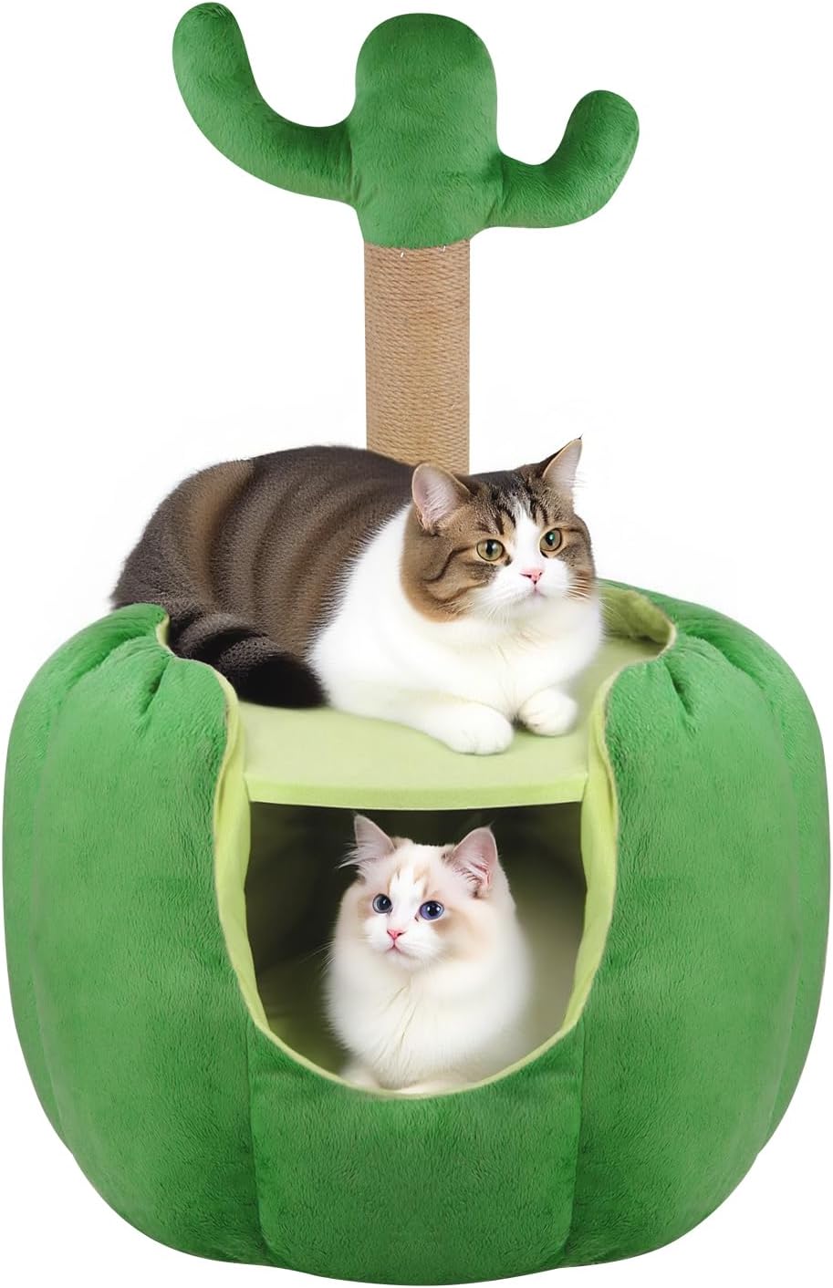 Cat Houses for Indoor Cats with Plush Perch and Cactus Design