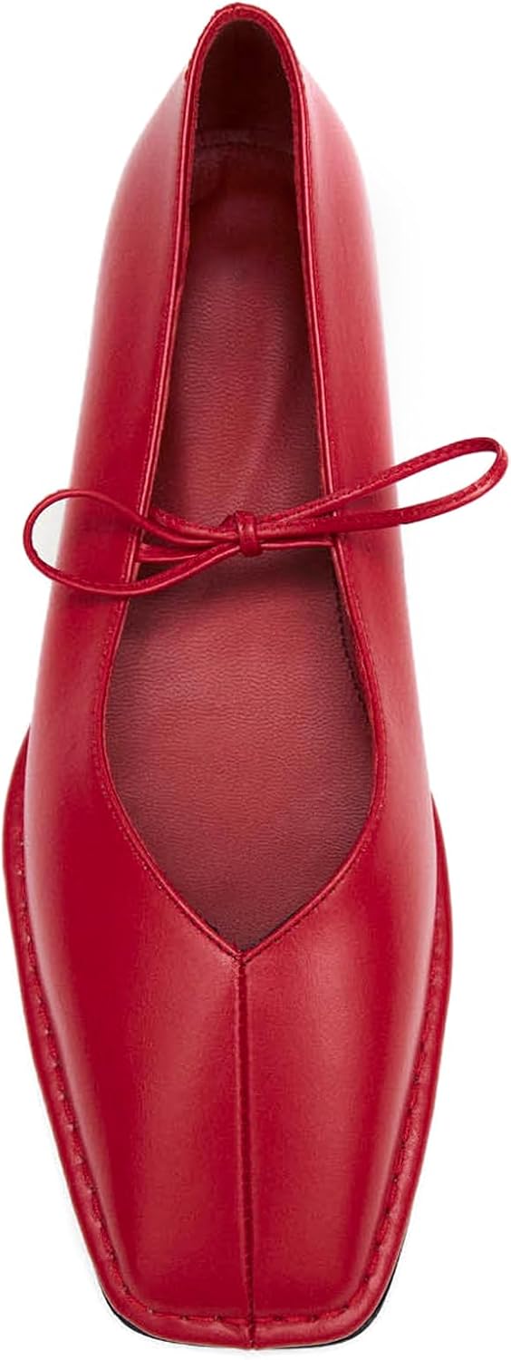 Lace Up Ballet Flats Women Square Toe Mary Jane Comfortable Shoes