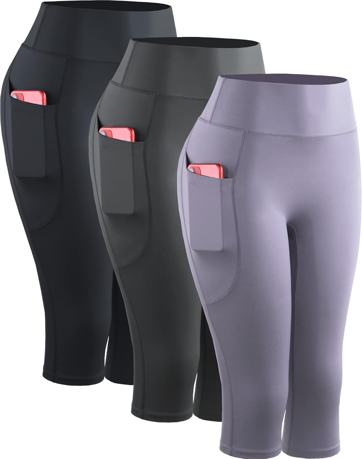 NELEUS Women's Tummy Control High Waist Capri Running Leggings