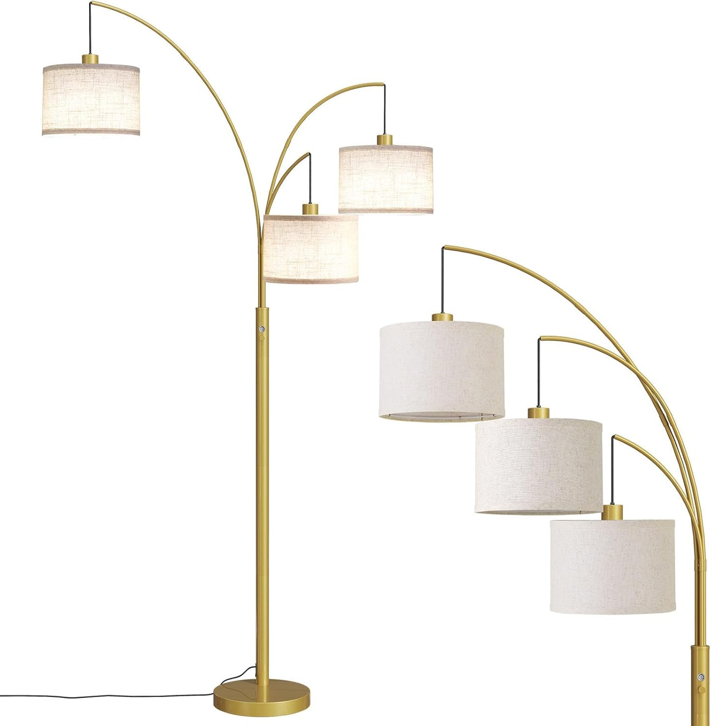 Modern Arc Floor Lamp with Hanging Drum Shade for Living Room