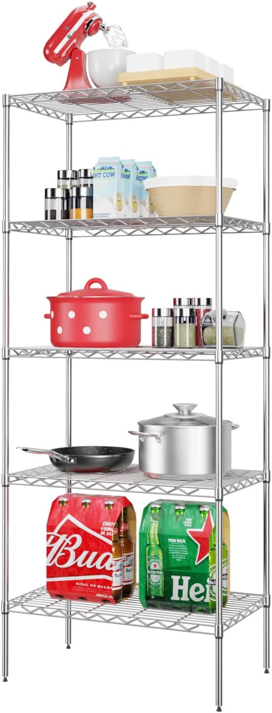 5-Tier Wire Shelf for Heavy-Duty Storage and Organization
