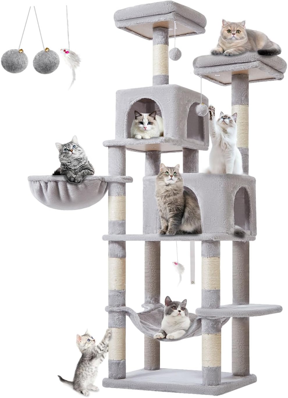 66-Inch Cat Tree Tower with Hammock and Scratching Posts