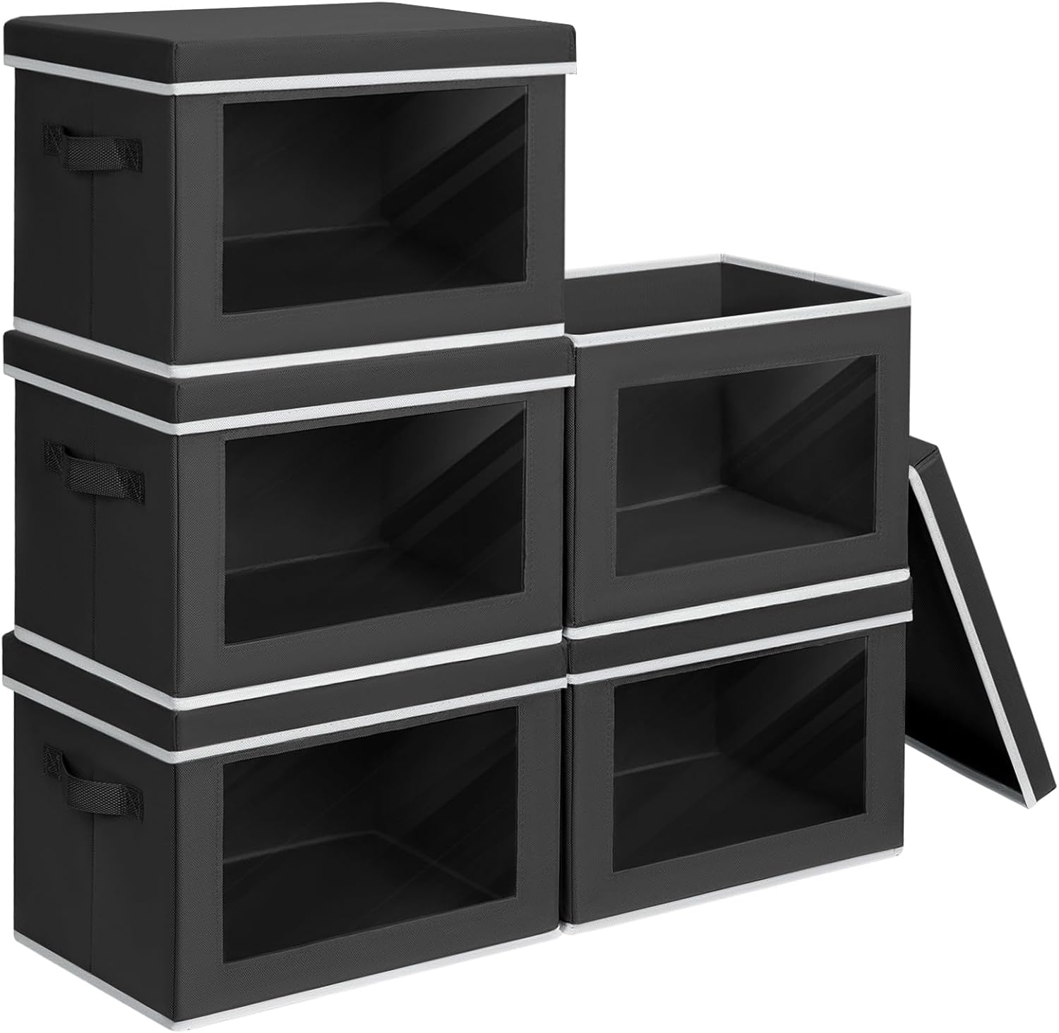 Storage Boxes with Lids - 5 Pack Foldable Clear Window Bins