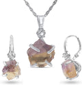 real raw crystal drop earrings and necklace set - polished