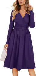 OUGES Women's Fall Long Sleeve Flowy Midi Dress - With Pockets